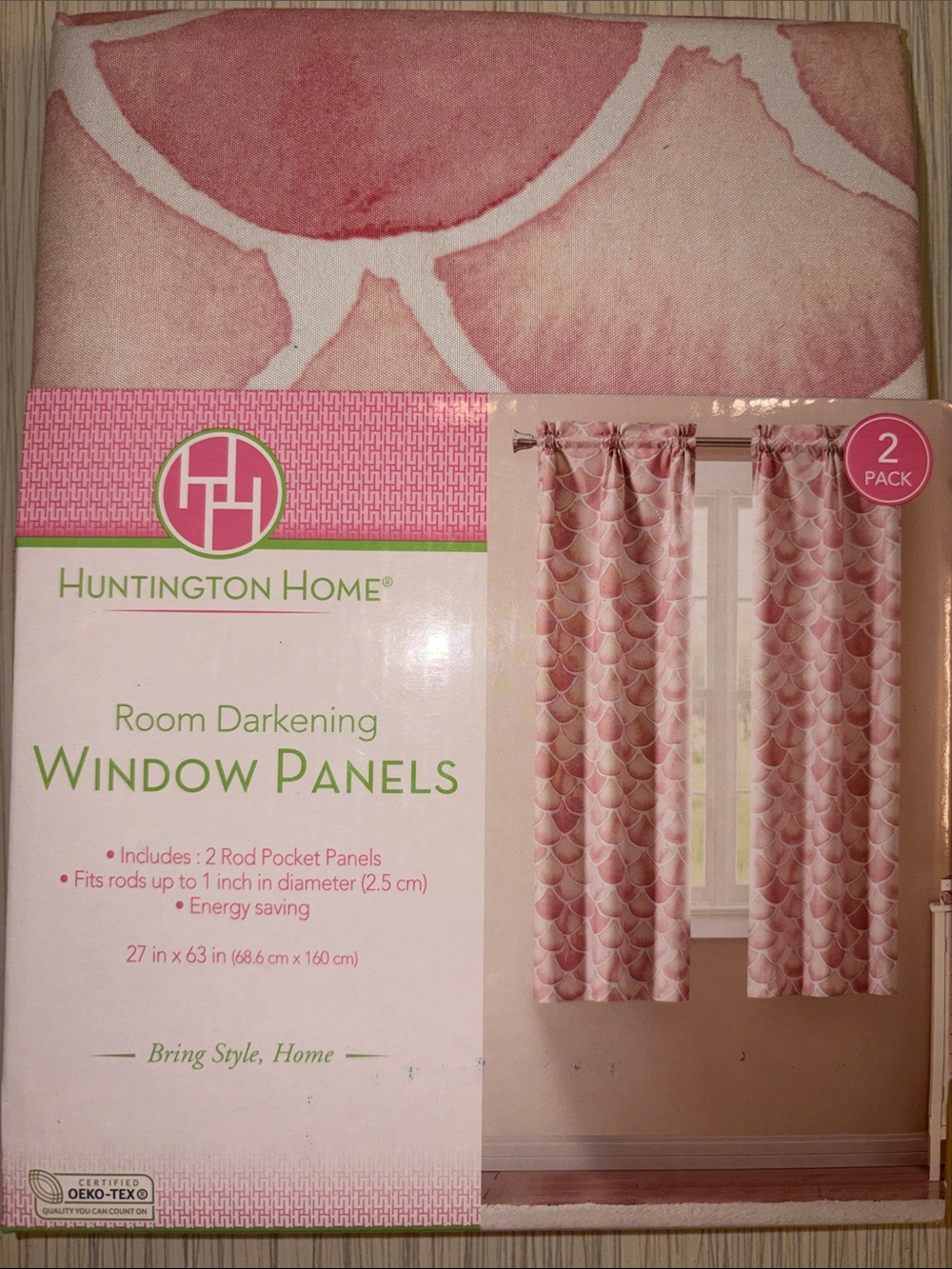 Huntington Home Room Darkening Window Panels Curtains Pink White 2 Panels 27X63